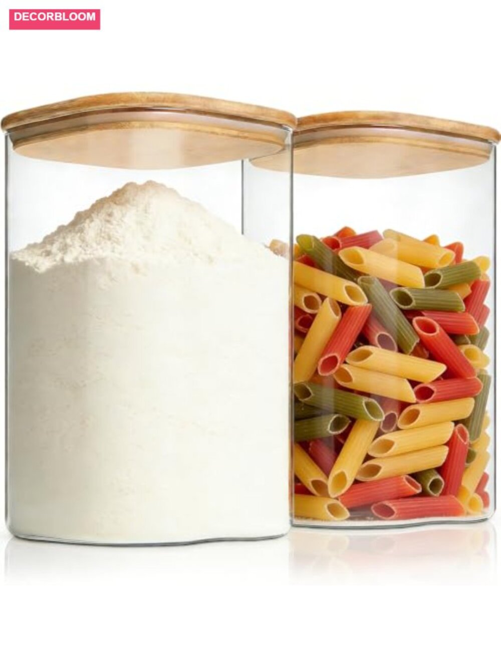 1.2 Gallon Glass Flour Storage Containers with Bamboo Lids Set of 2